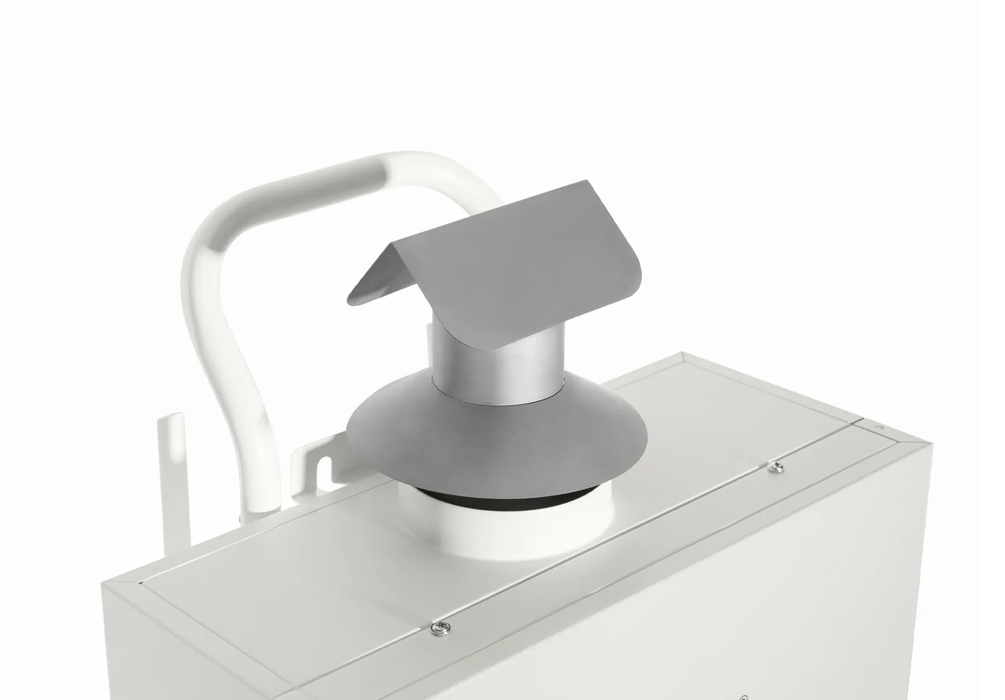 White electronic device with a metallic component on a white background