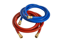 Blue and red hoses with fittings